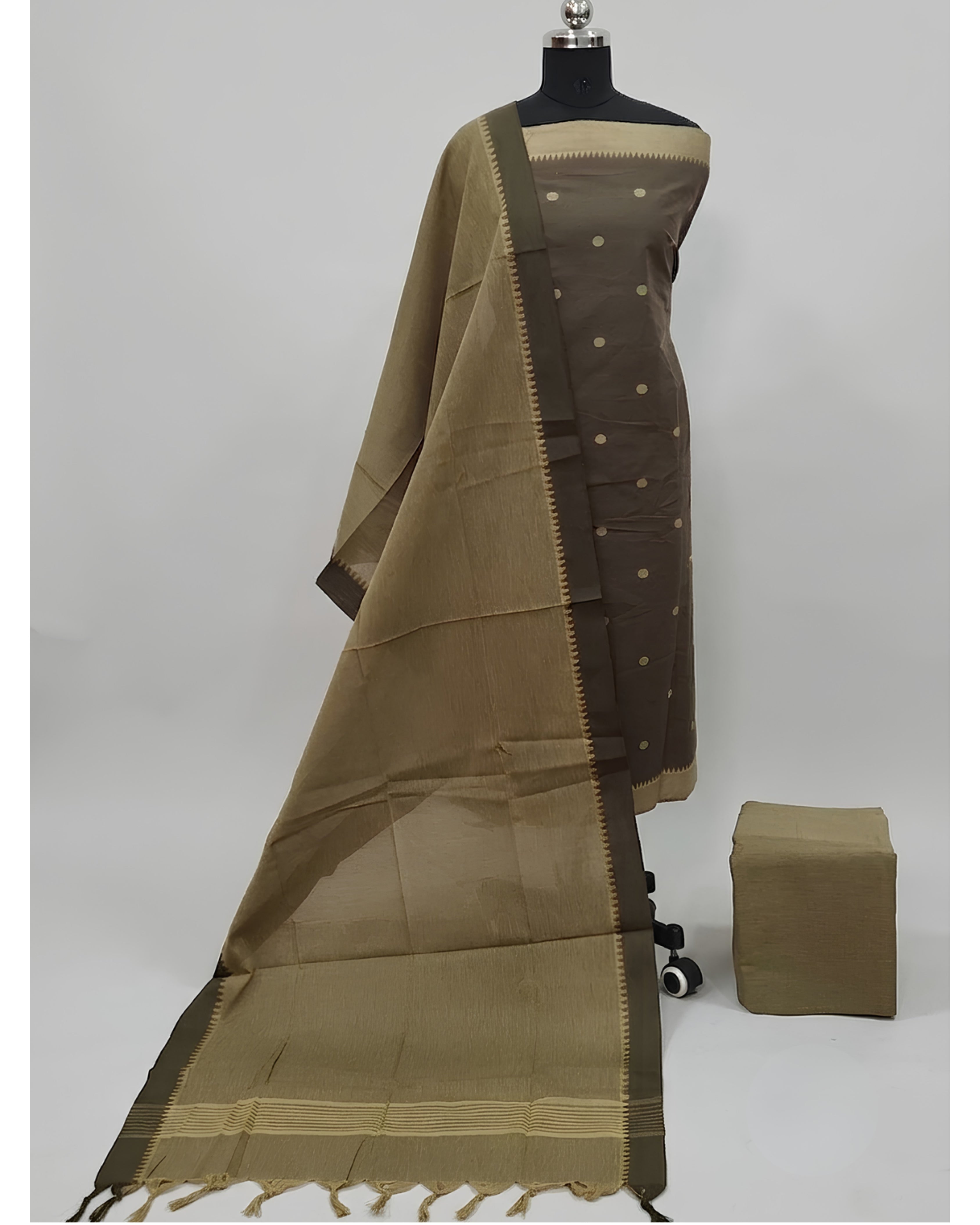 SOUTH COTTON CHUDI SET - OLIVE BROWN  WITH BEIGE- BIG PUTTA