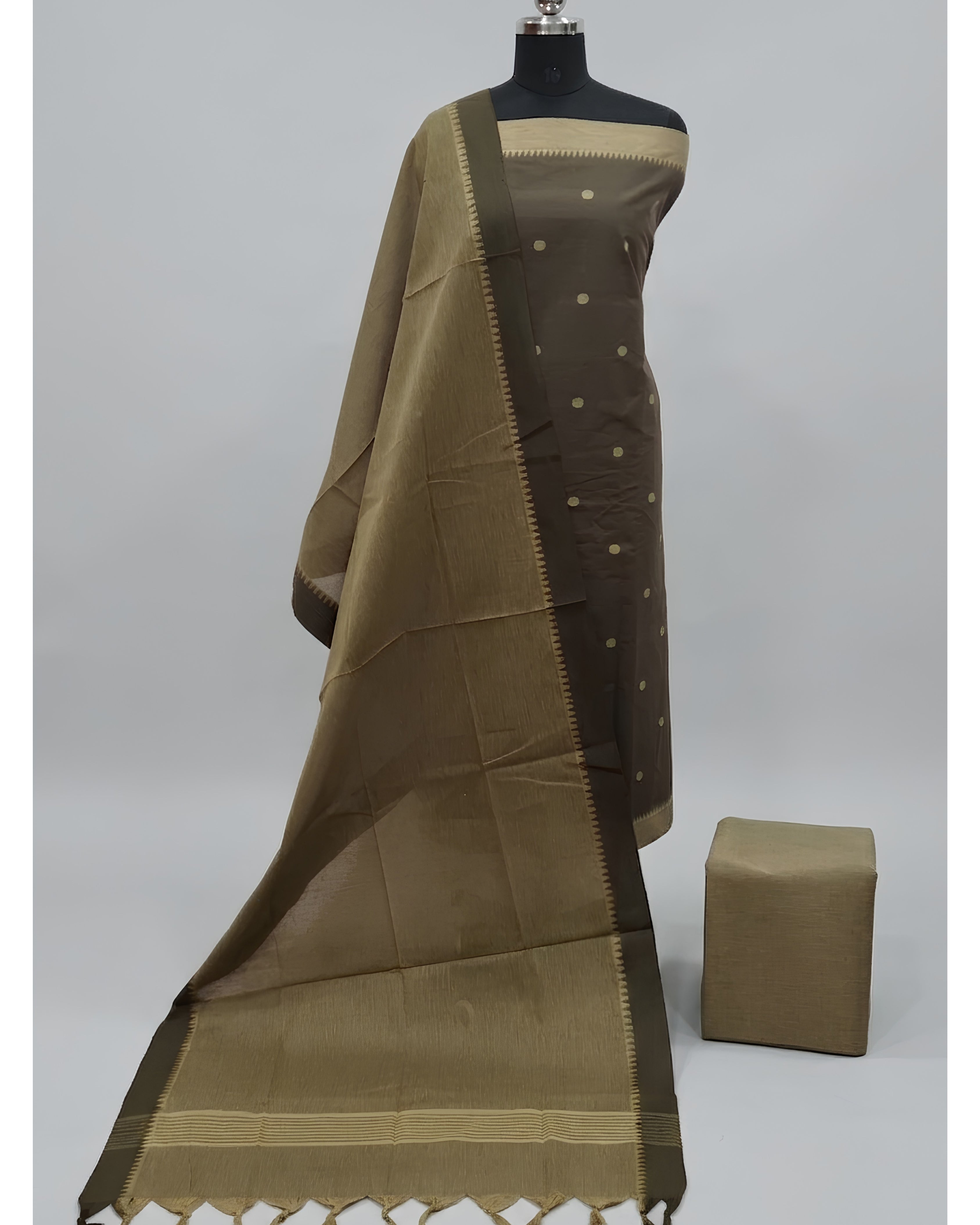 SOUTH COTTON CHUDI SET - OLIVE BROWN WITH BEIGE - SMALL PUTTA