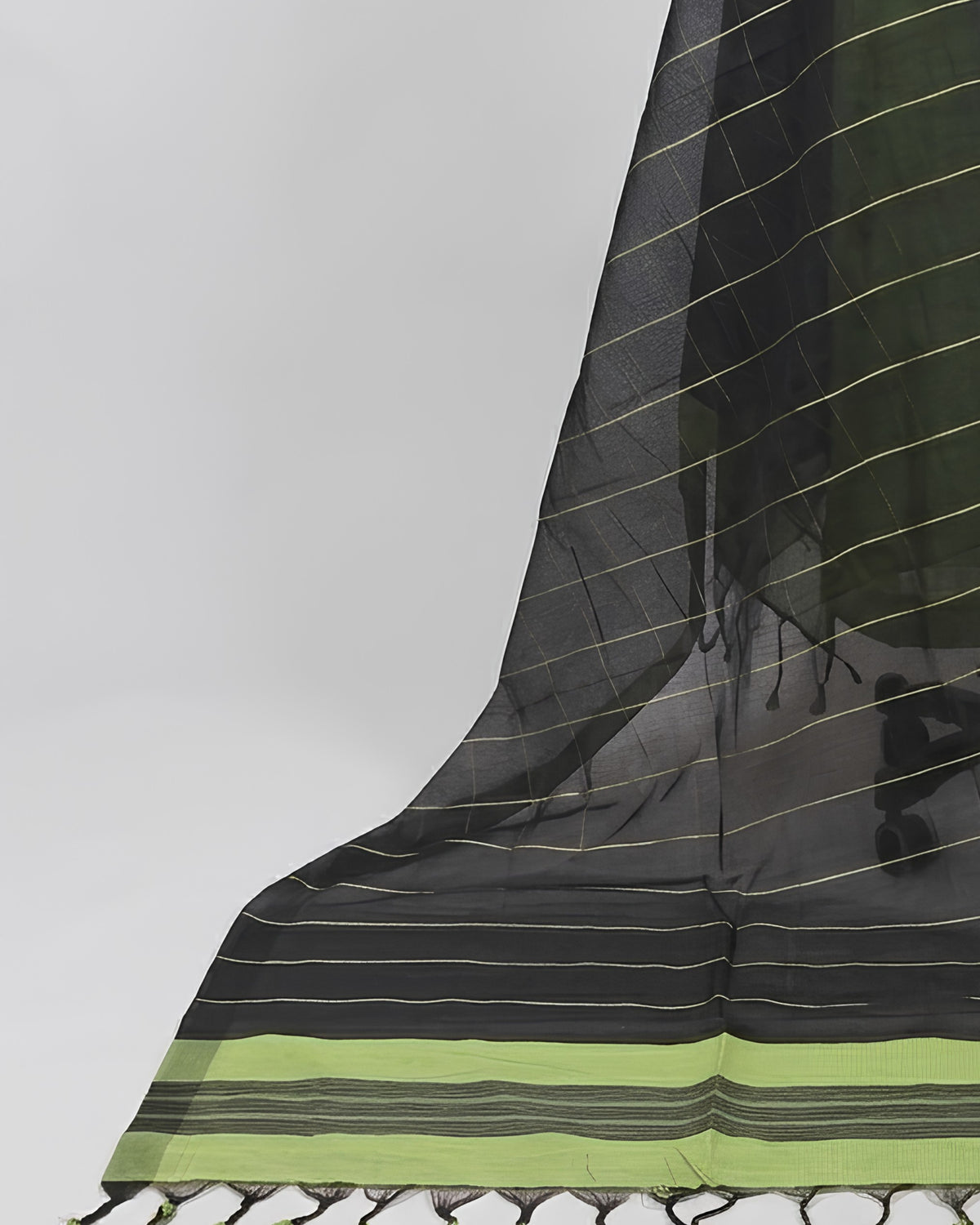 MANGALAGIRI COTTON STRIPES - OLIVE GREEN -BLACK