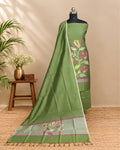 Olive green Chanderi Jamdani Chudi set made from high-quality material by S Fabs, featuring traditional woven patterns and intricate details.