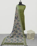 KADHI COTTON PICHWAI PRINTED DUPATTA CHUDI SET - OLIVE GREEN