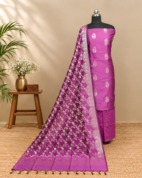 Orchid pink Banarasi Chudi set by S Fabs featuring traditional woven bangles with intricate gold detailing.