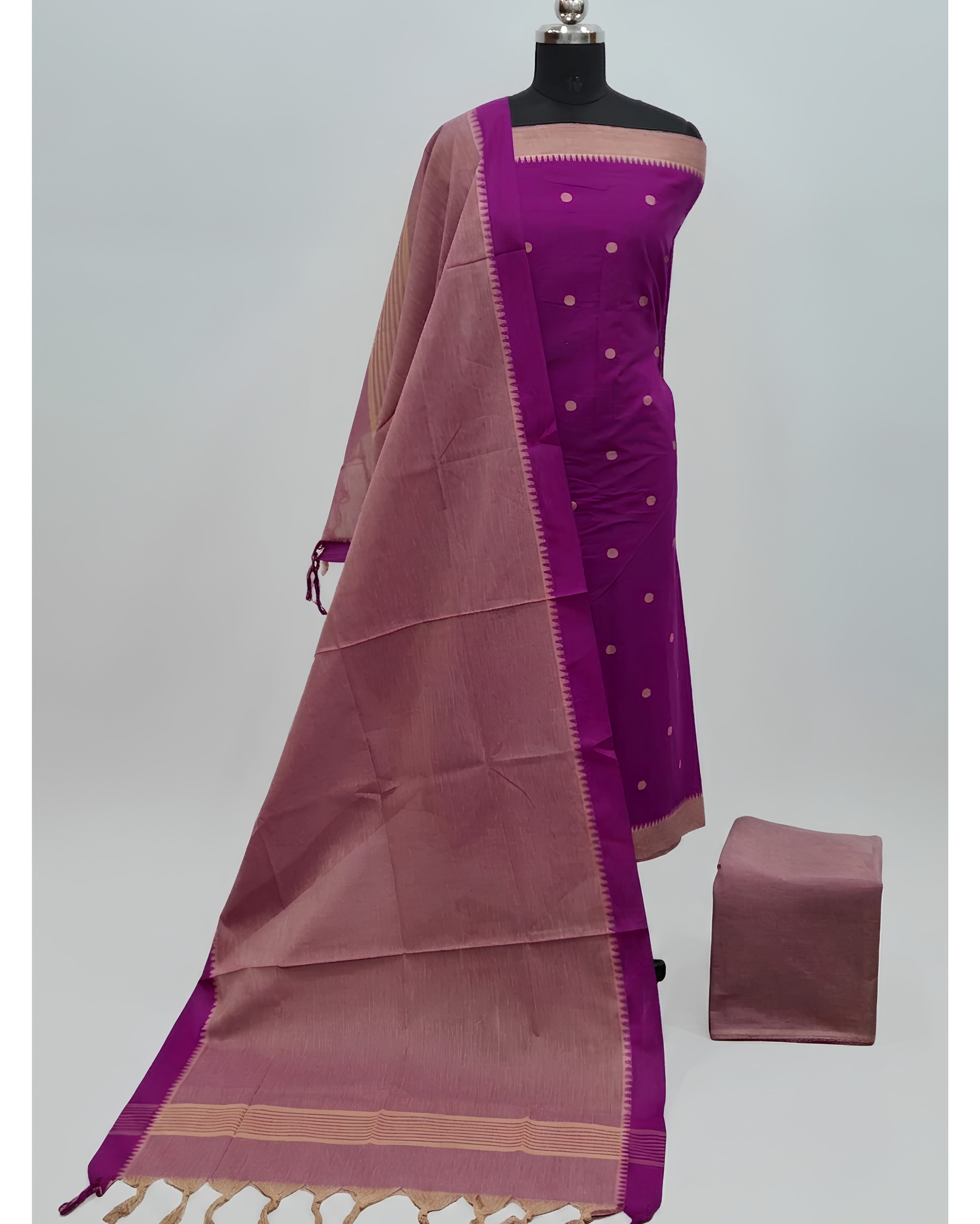 SOUTH COTTON CHUDI SET - PURPLE WITH DUSTY ROSE
