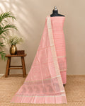 Peach Chanderi Tani print fabric by S Fabs, showcasing intricate traditional design on a smooth material surface.