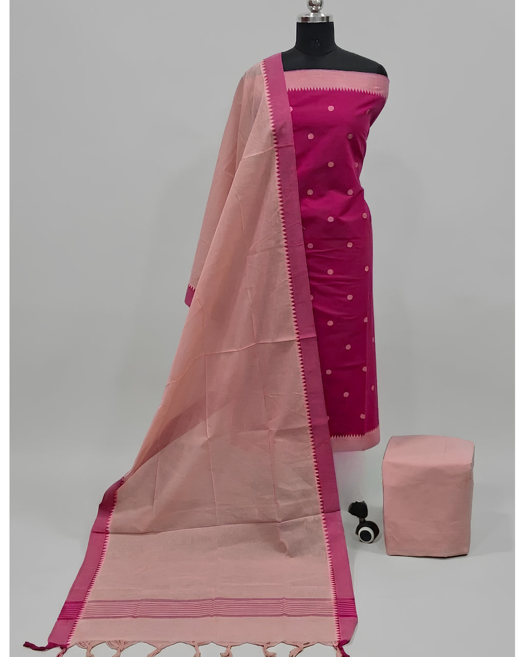 SOUTH COTTON CHUDI SET - RANI PINK WITH PEACH