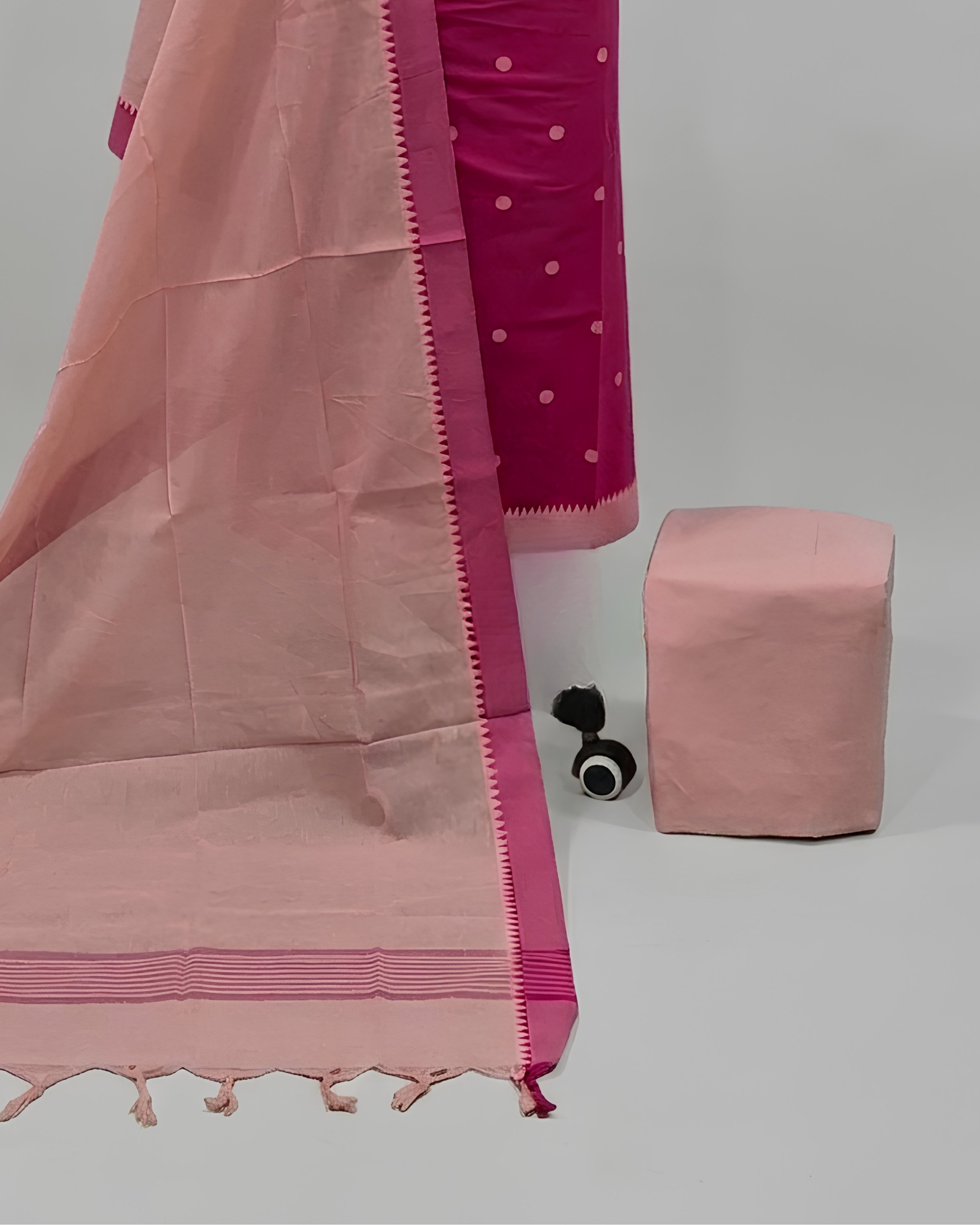SOUTH COTTON CHUDI SET - RANI PINK WITH PEACH