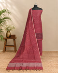 Maroon raw silk organza fabric with traditional butti pattern, ideal for elegant clothing and craft projects by S Fabs.