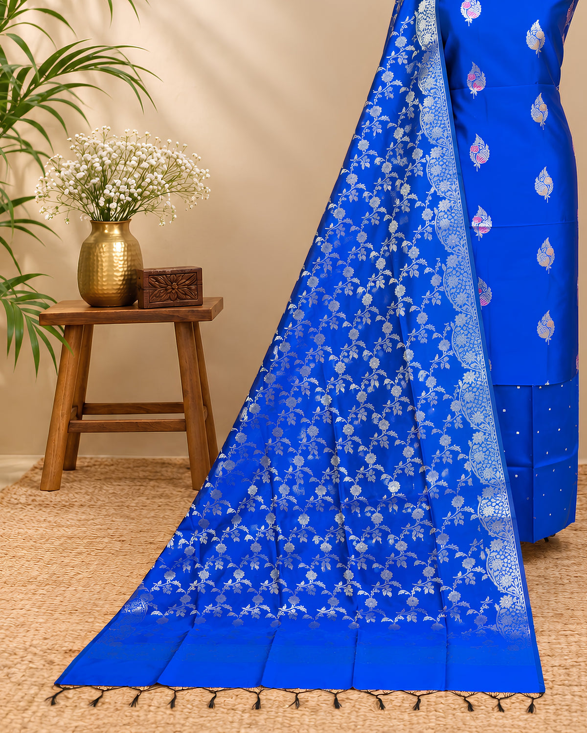 Royal blue Banarasi Chudi set made from traditional material, featuring intricate designs, by S Fabs.