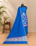 Royal blue Chanderi Jamdani Chudi set made from luxurious fabric, featuring intricate traditional design and elegant craftsmanship.