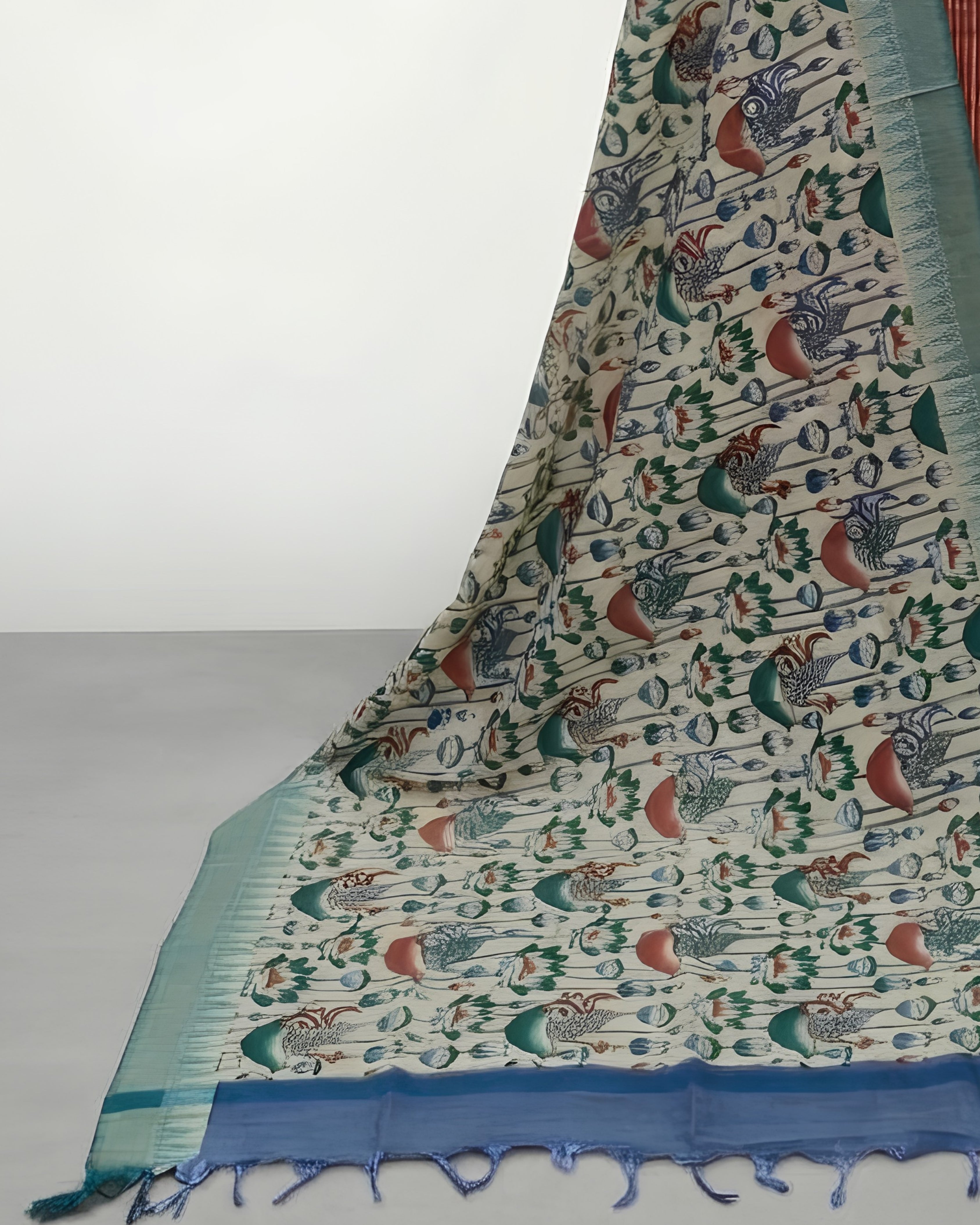 KADHI COTTON PICHWAI PRINTED DUPATTA CHUDI SET -RUST ORANGE