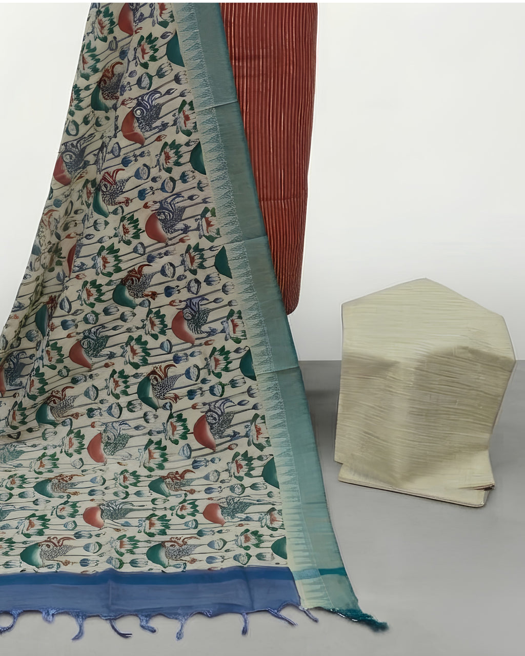 KADHI COTTON PICHWAI PRINTED DUPATTA CHUDI SET -RUST ORANGE