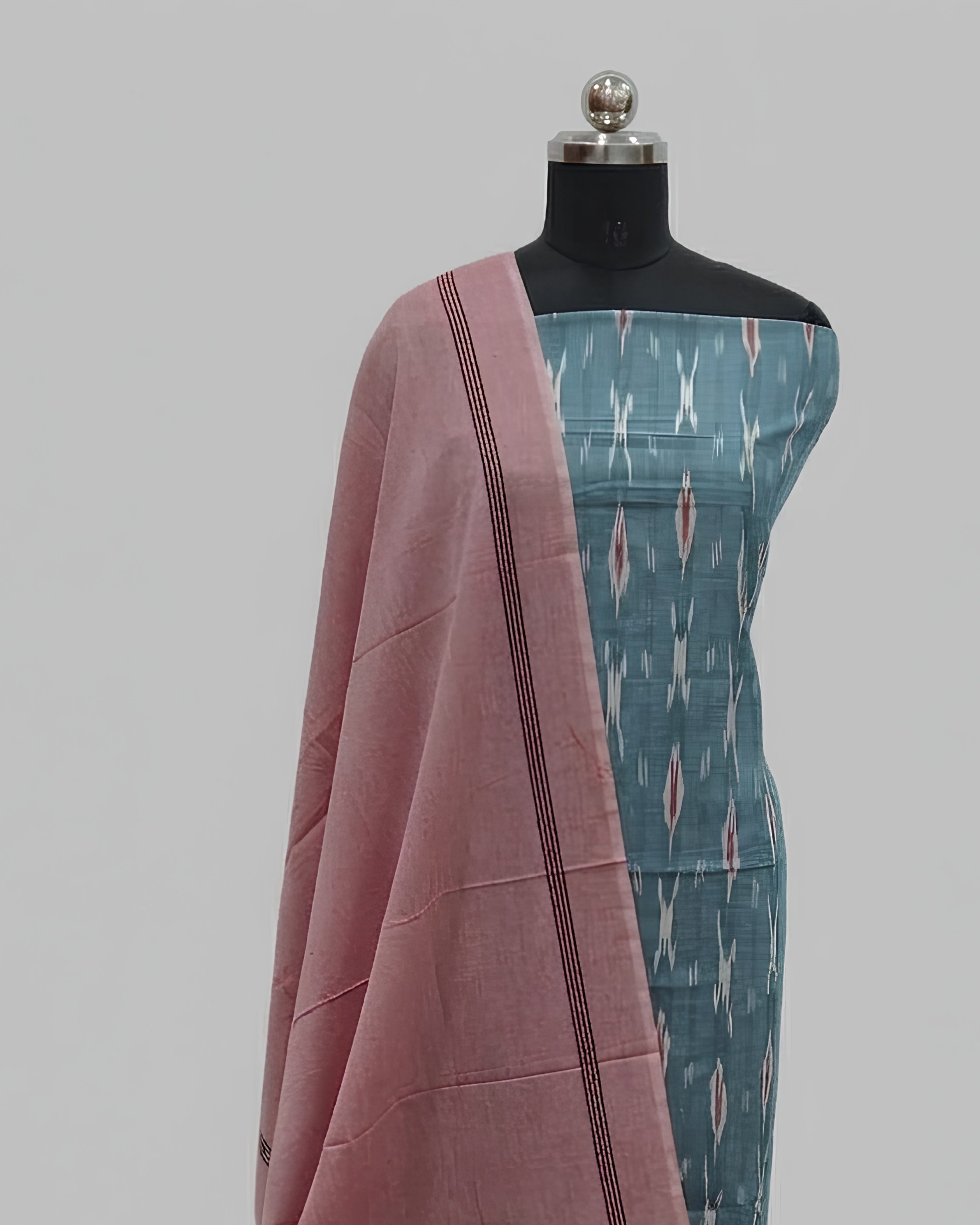 SINGLE IKKAT CHUDI SETS - SEAFOAM BLUE WITH DUSTY ROSE