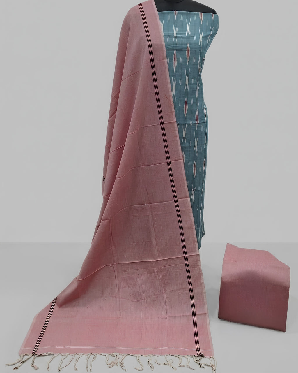 SINGLE IKKAT CHUDI SETS - SEAFOAM BLUE WITH DUSTY ROSE