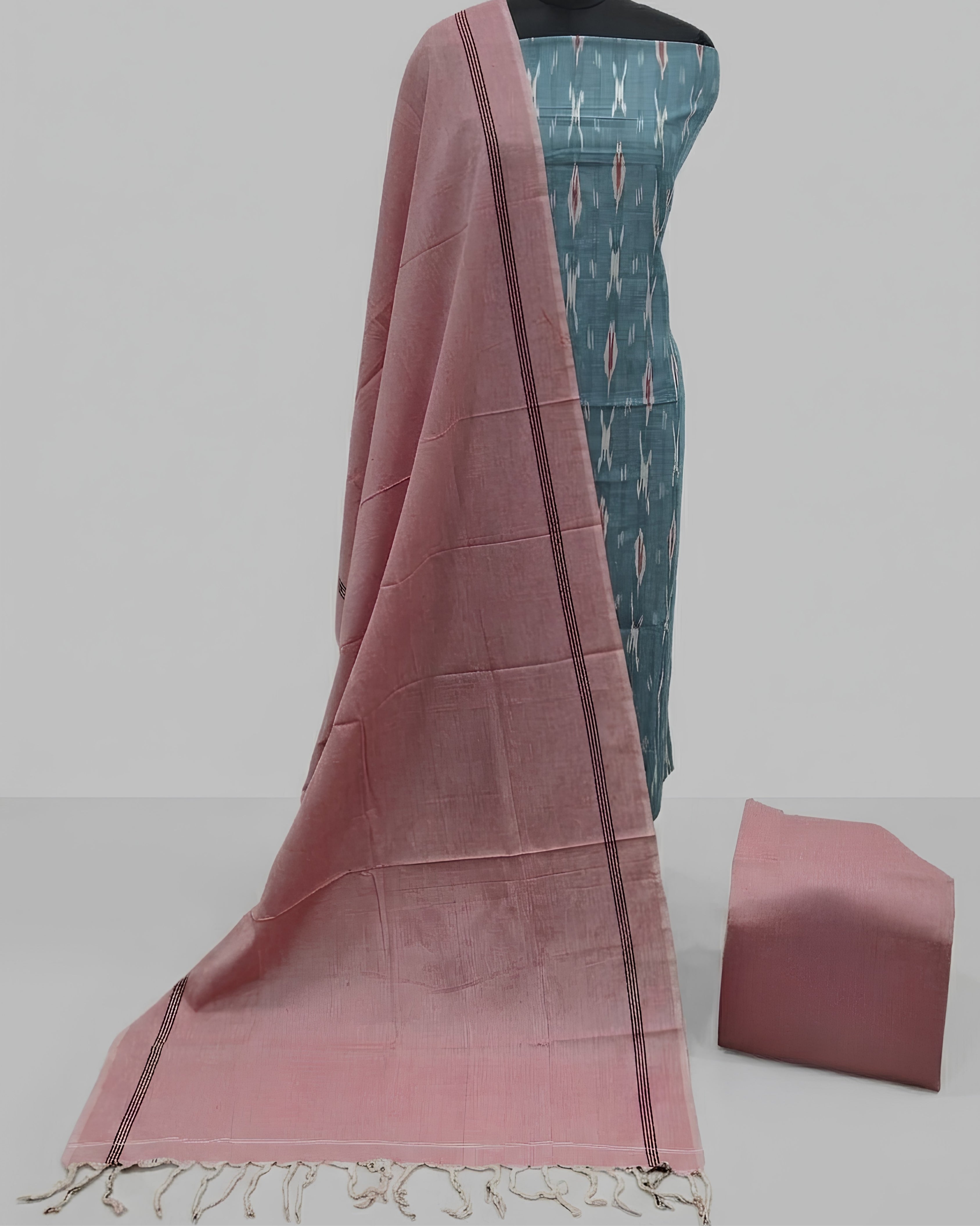 SINGLE IKKAT CHUDI SETS - SEAFOAM BLUE WITH DUSTY ROSE