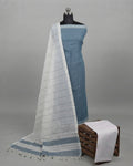 MANGALAGIRI COTTON - SLATE BLUE - WHITE