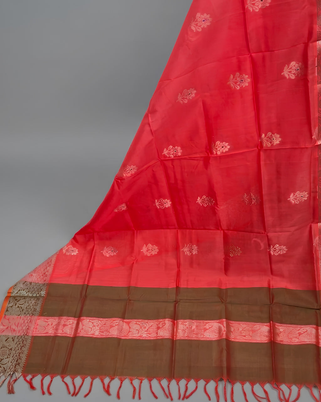 PURE SILK KANJI BORDER - SALMON RED