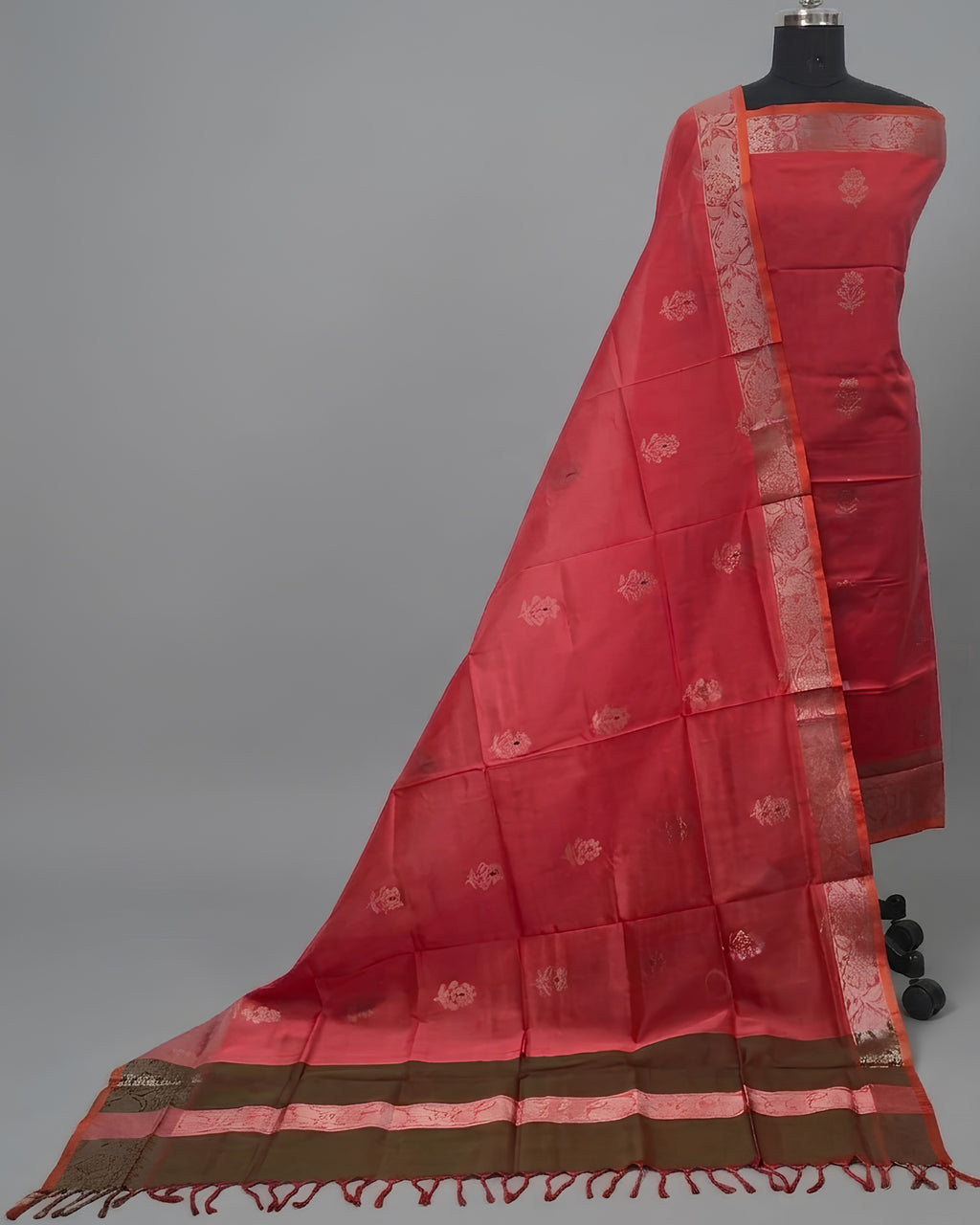 PURE SILK KANJI BORDER - SALMON RED