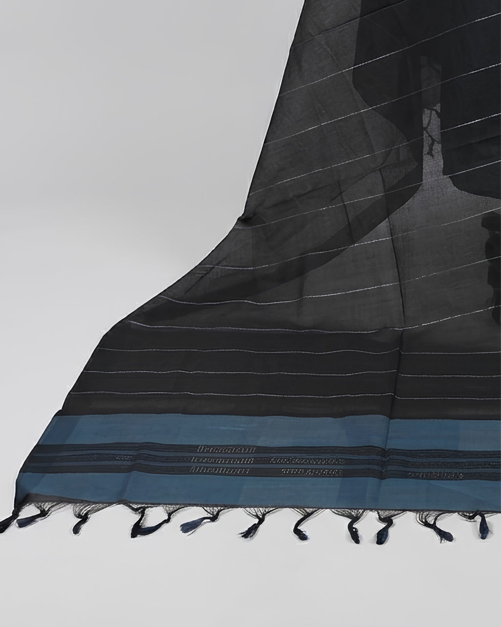 MANGALAGIRI COTTON STRIPES - TEAL BLUE - BLACK