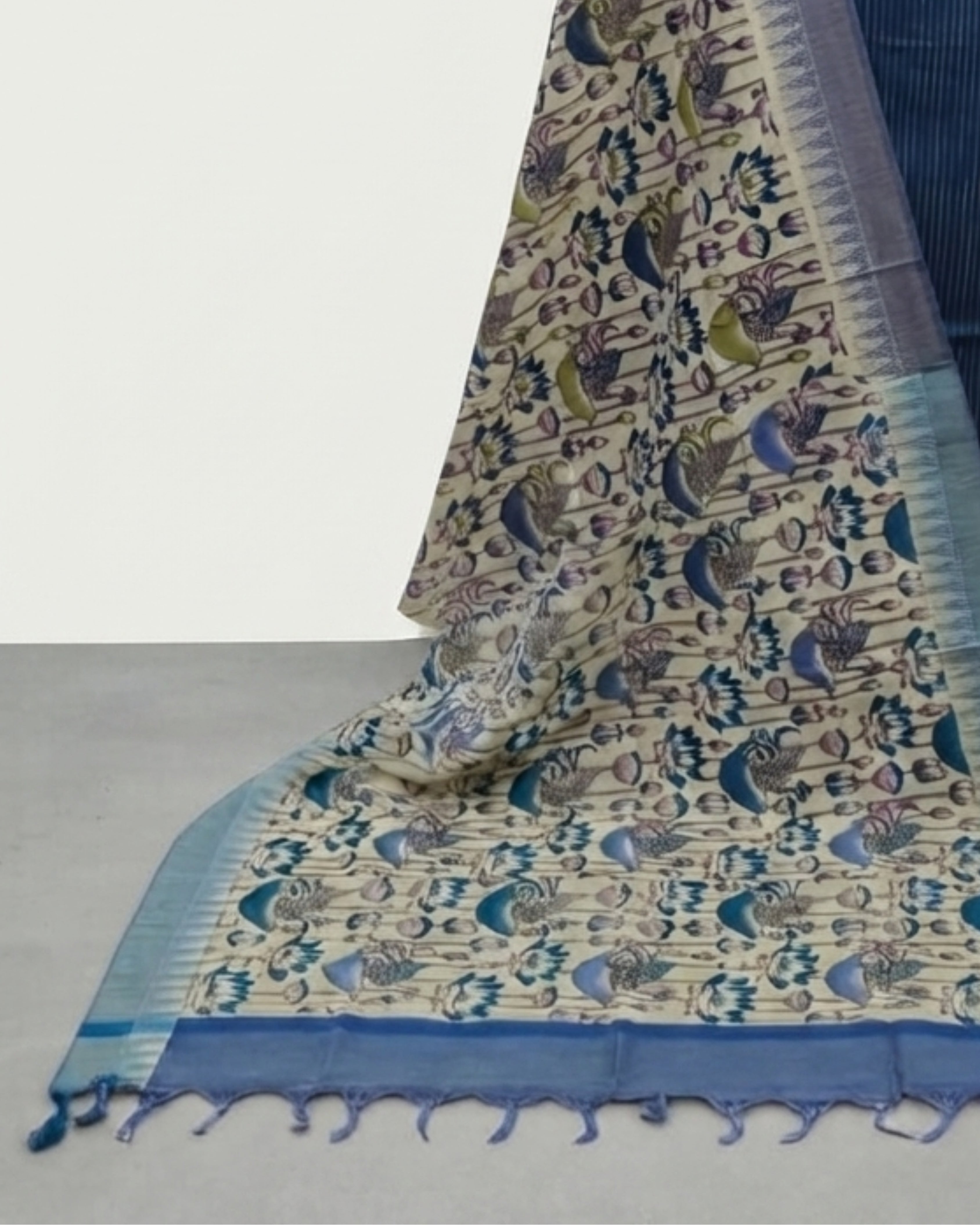 KADHI COTTON PICHWAI PRINTED DUPATTA CHUDI SET - TEAL BLUE