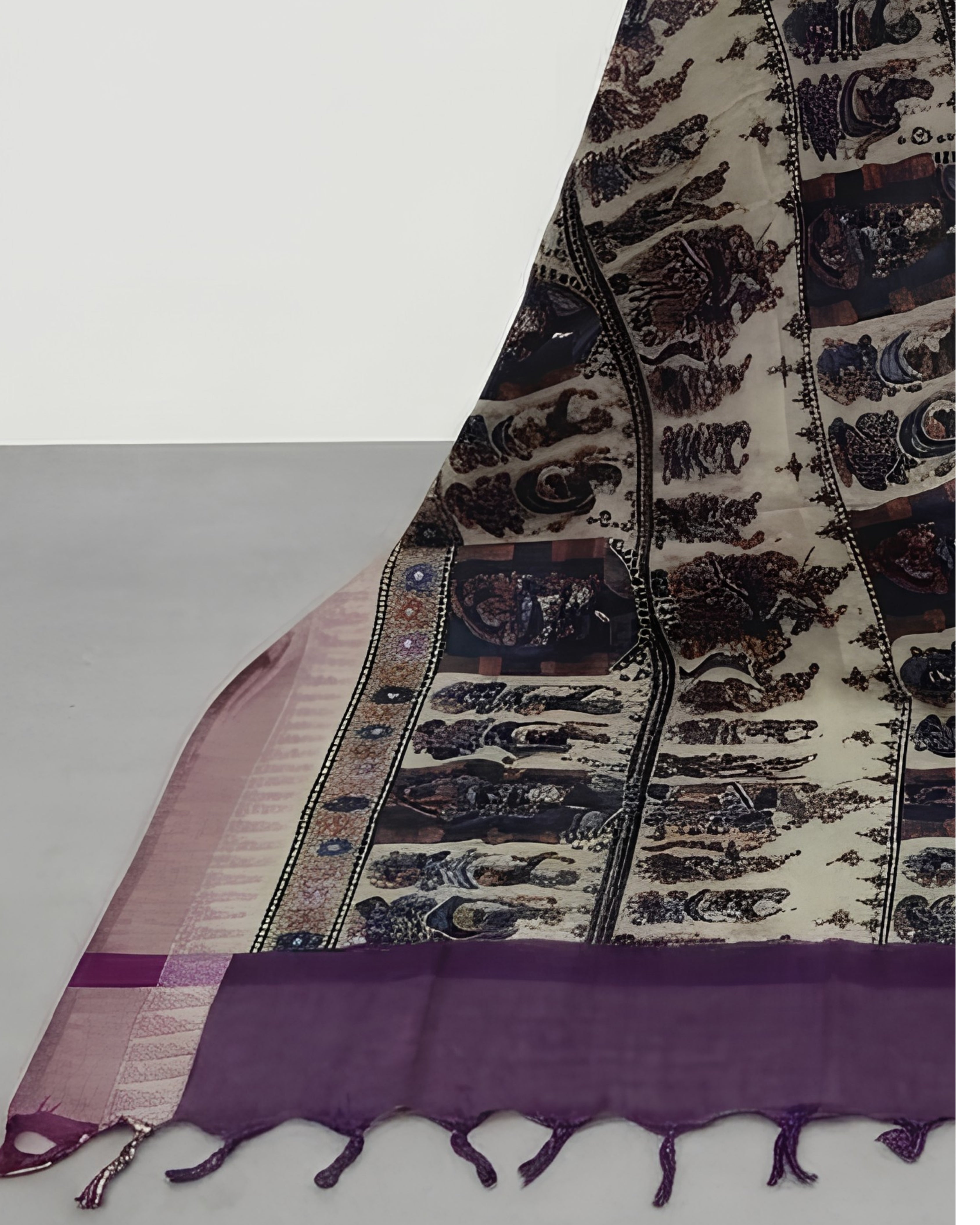KADHI COTTON KALAMKARI DHUPATTA PRINTED CHUDI SET - TEAL BLUE