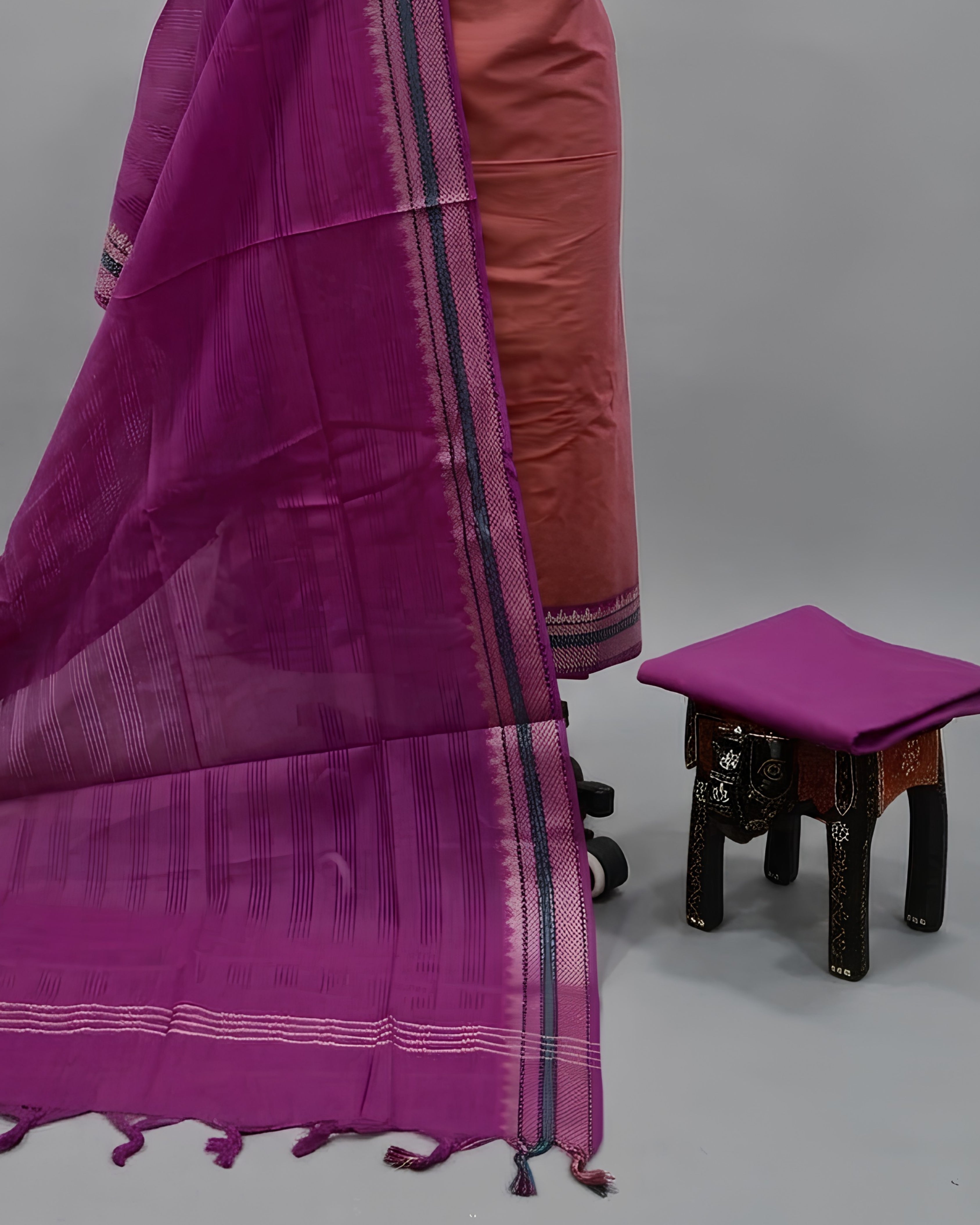 MANGALAGIRI PURE COTTON  ZARI - TERRACOTTA PINK WITH MAGENTA