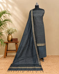 Semi Tussar Checks fabric from S Fabs in black, featuring a checkered pattern with fine texture and smooth finish.
