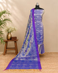 Deep purple silk Tani print fabric by S Fabs, showcasing intricate patterns and smooth texture in a close-up shot.