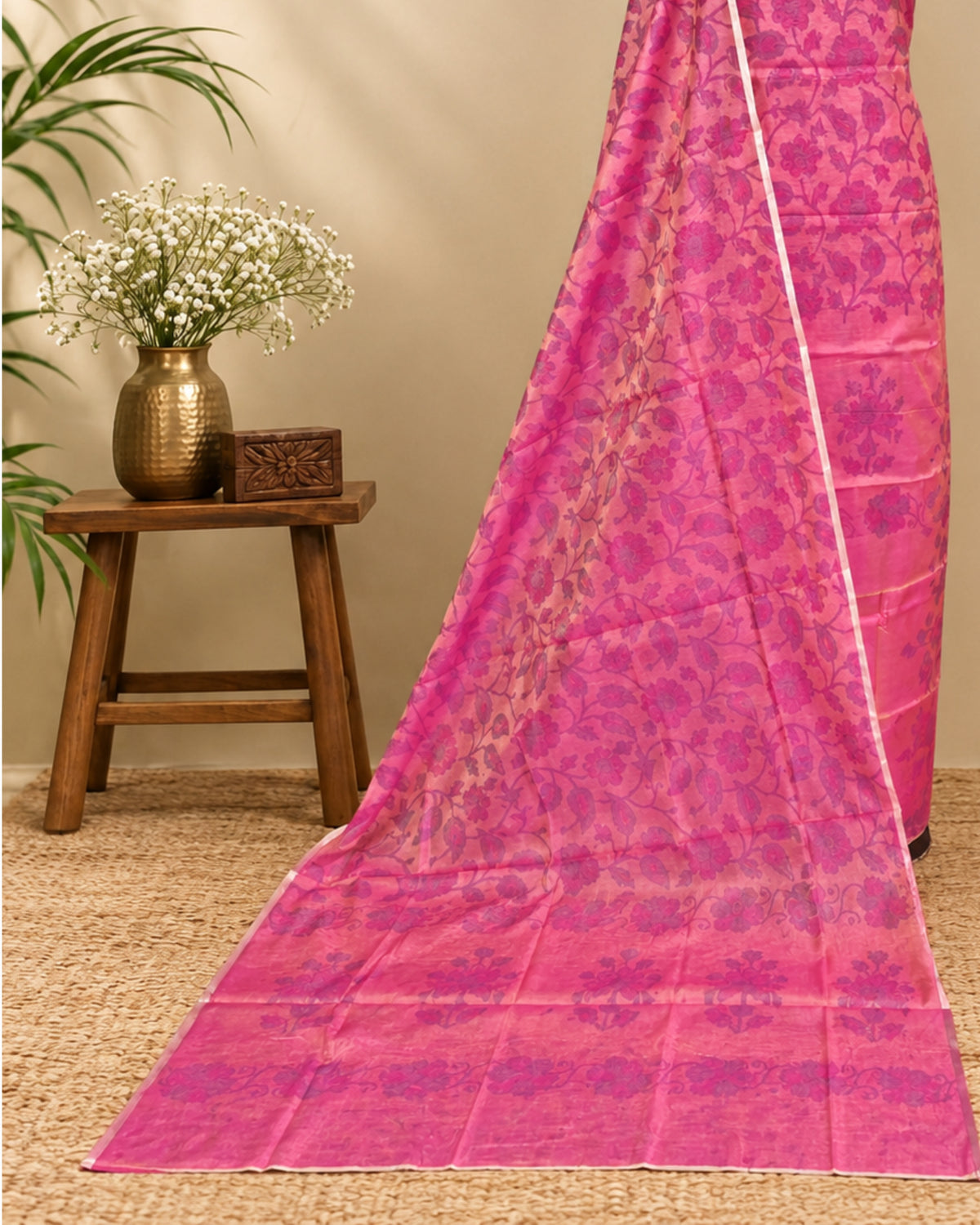 Mal Chanderi Tani Print Chudi Set - Medium Pink