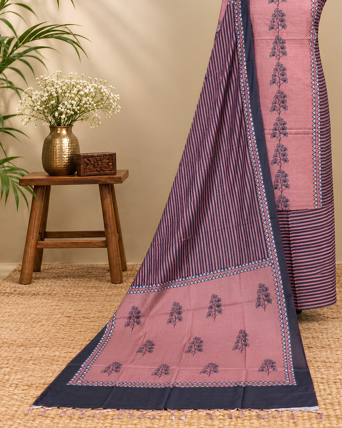 Soft dusty rose digital print fabric by S Fabs, showcasing a subtle textured material ideal for fashion and home decor projects.
