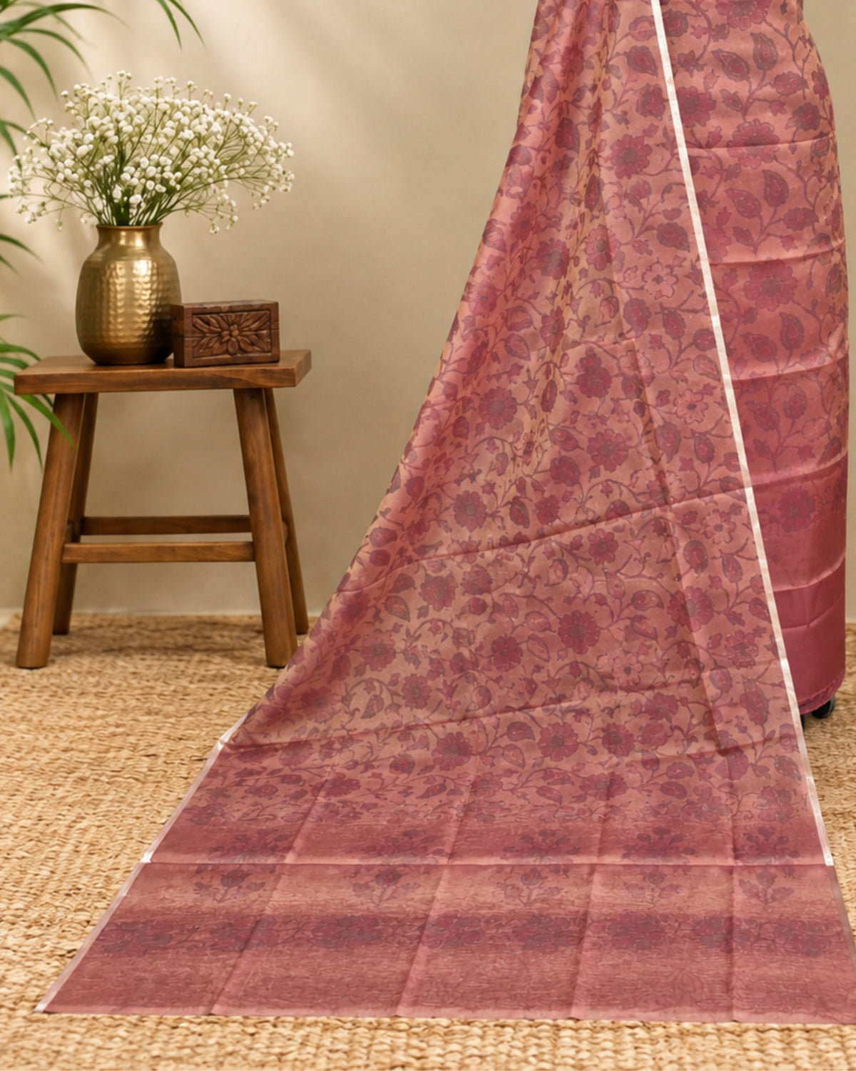 Mal Chanderi Tani Print Chudi Set - Warm Terracotta