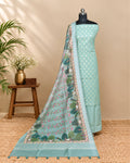 Mint aqua Chanderi Meena Butta digital dupatta fabric by S Fabs, featuring intricate embroidery and delicate design details.