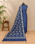Navy blue silk butti fabric from S Fabs showing smooth, shiny material with elegant texture, ideal for traditional clothing.