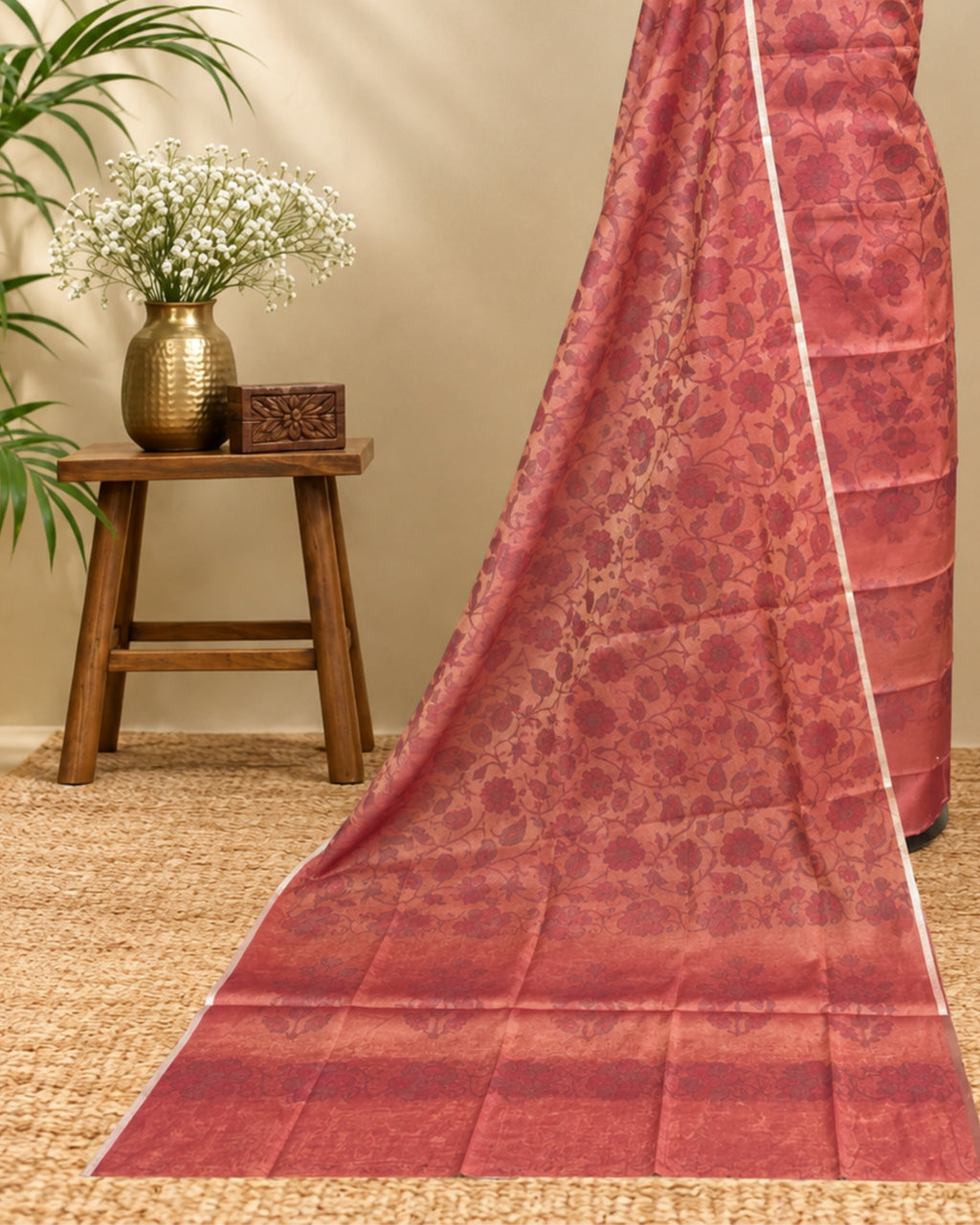 Mal Chanderi Tani Print Chudi Set - Deep Rust Red