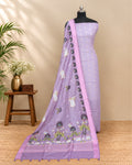 Soft lilac Chanderi Meena Butta digital dupatta with intricate patterns, showcasing delicate embroidery and elegant fabric texture.