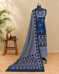 Royal blue Munga digital print fabric by S Fabs, showcasing intricate patterns and vibrant color on high-quality material.
