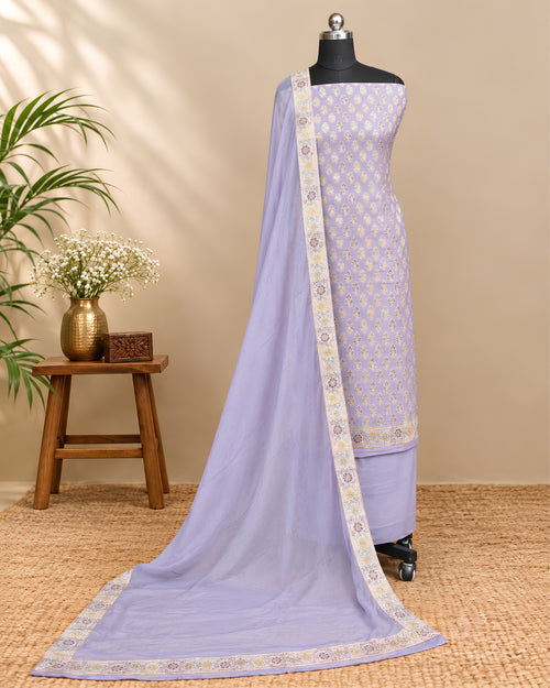 Lavender Banarasi Meena Georgette Dupatta by S Fabs, showcasing intricate embroidery and lightweight, flowy fabric.