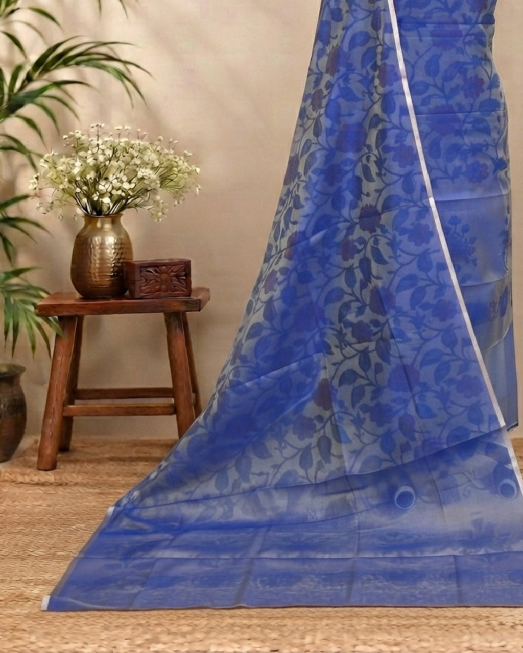 Mal Chanderi Tani Print Chudi Set - Sheer Royal Blue