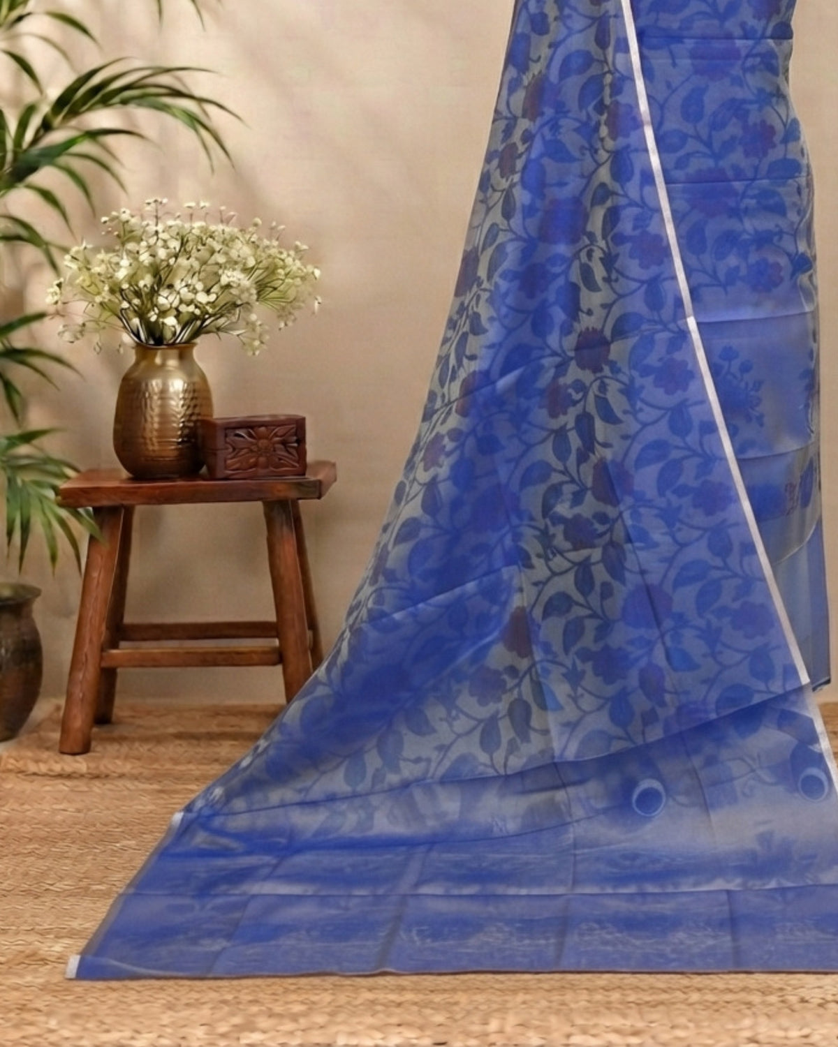 Mal Chanderi Tani Print Chudi Set - Sheer Royal Blue
