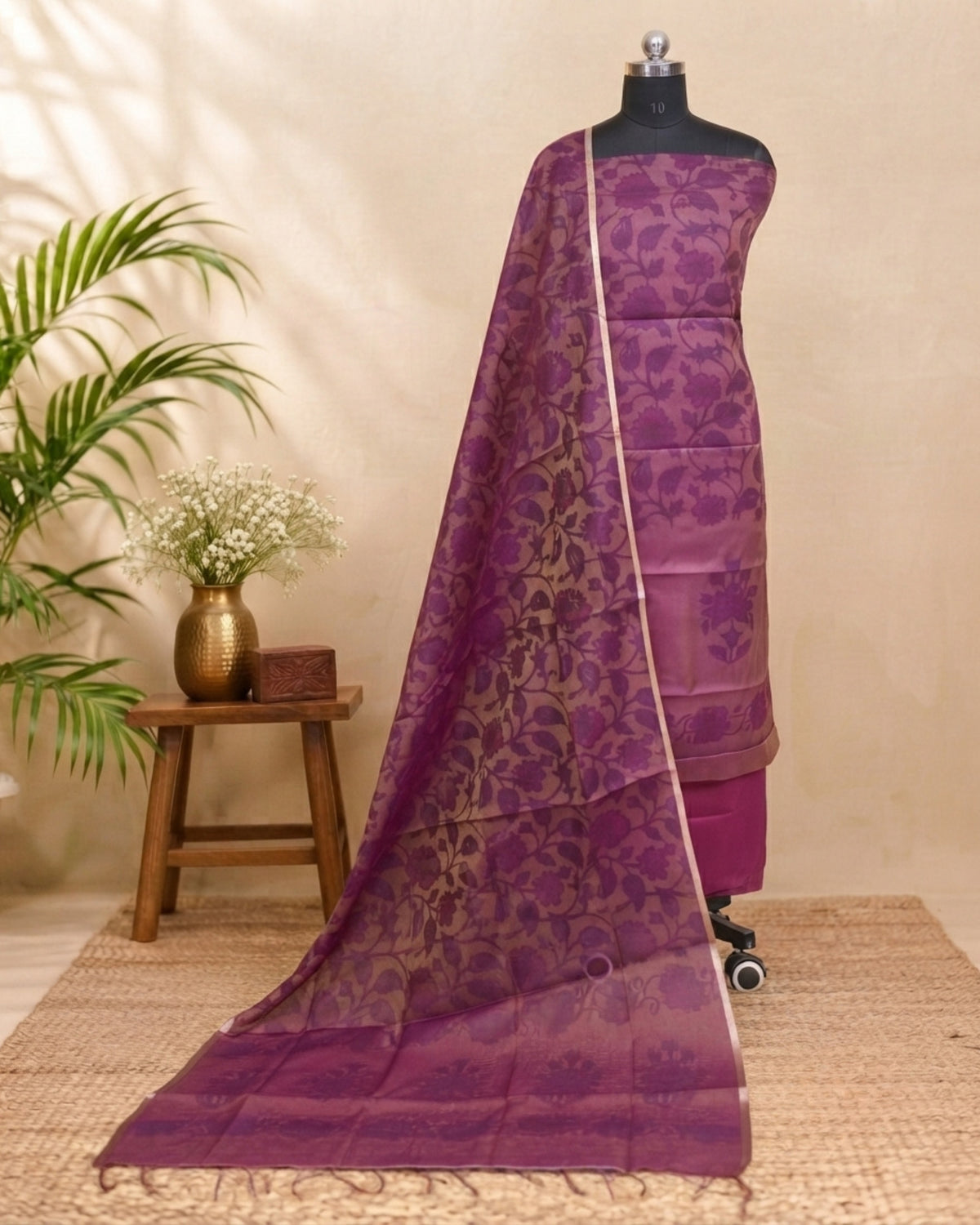 Mal Chanderi Tani Print Chudi Set - Plum Purple