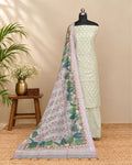 Light sage Chanderi Meena Butta digital dupatta made of soft material with intricate patterns, featuring traditional design and vibrant colors.