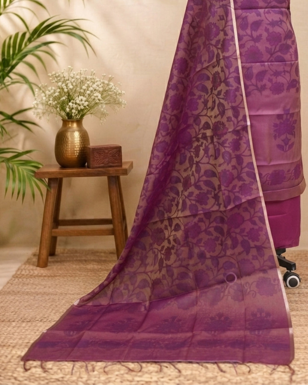 Mal Chanderi Tani Print Chudi Set - Plum Purple