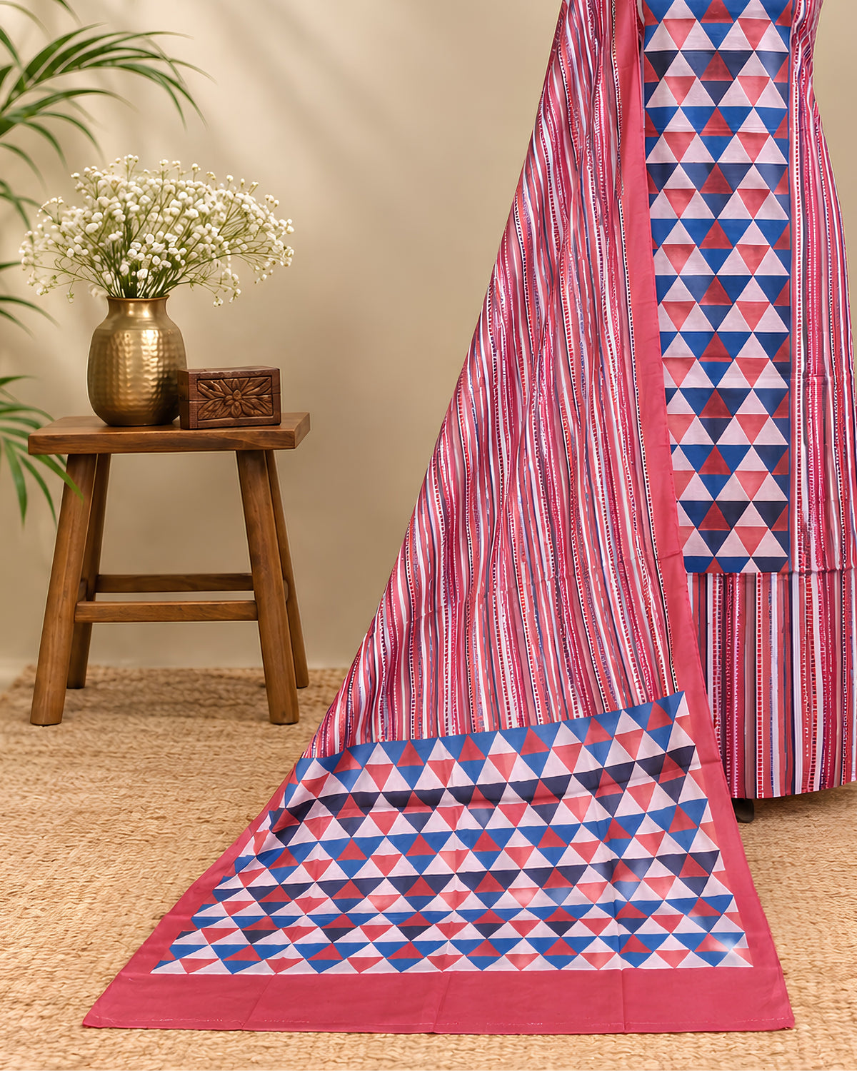 Deep pink Munga digital print fabric from S Fabs, showcasing vibrant and intricate textile design.