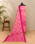 Coral pink silk Tani print fabric from S Fabs, showcasing smooth texture and intricate design on high-quality material.