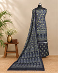 Olive green Munga digital print fabric by S Fabs, showcasing a detailed, vibrant textile pattern on smooth material.