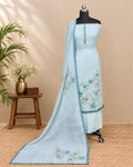 Powder blue linen embroidery chudi from S Fabs, featuring intricate embroidery details and traditional design.