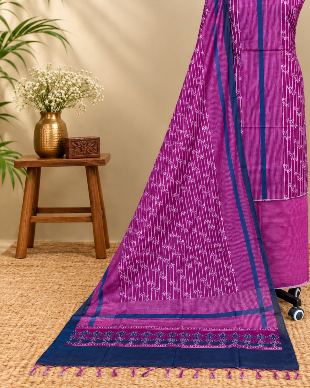 S Fabs Munga Digital Print on rich magenta material, showcasing vibrant color and intricate design details.