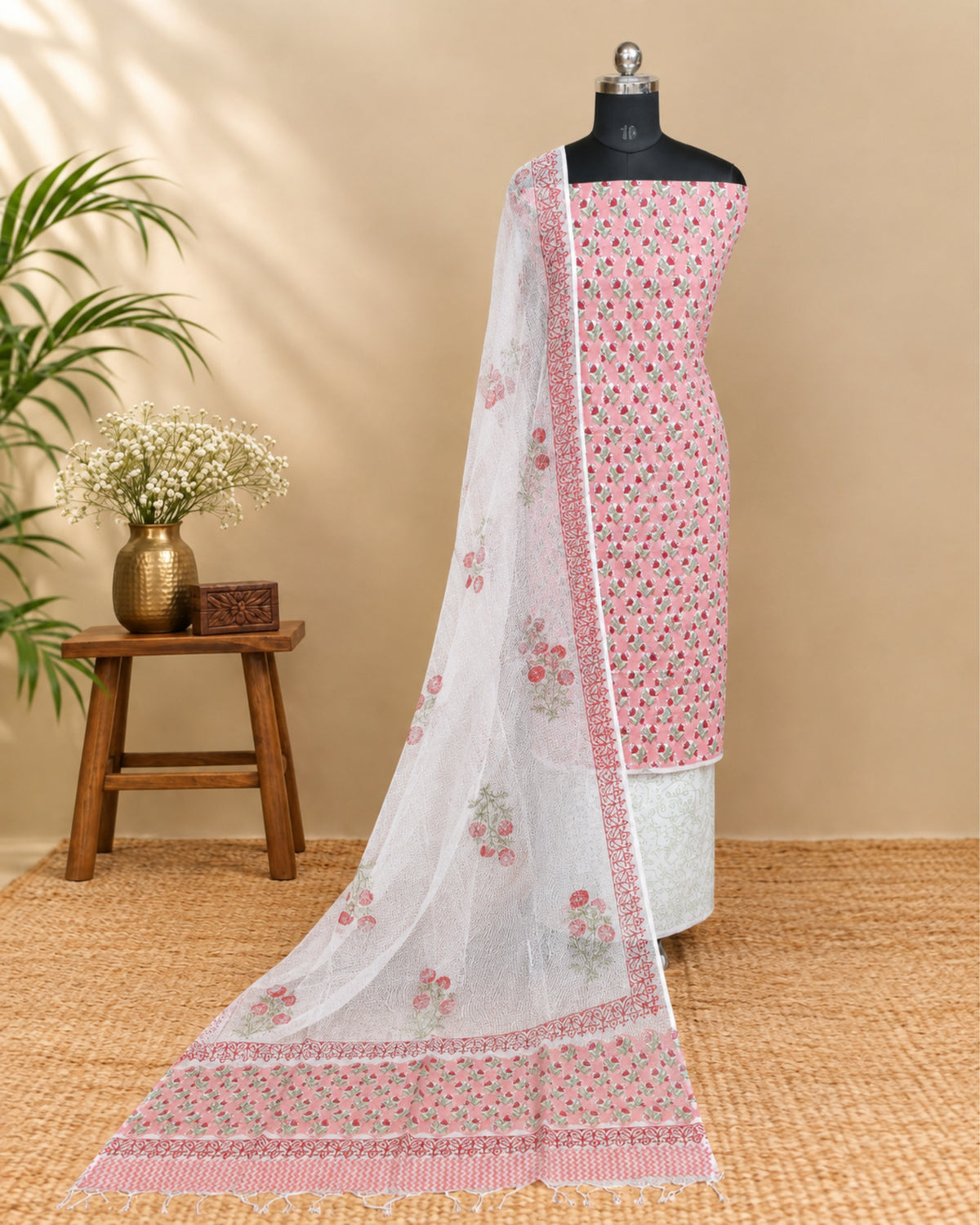 Mul Mul Kota Dupatta - Blush Pink with White Printed