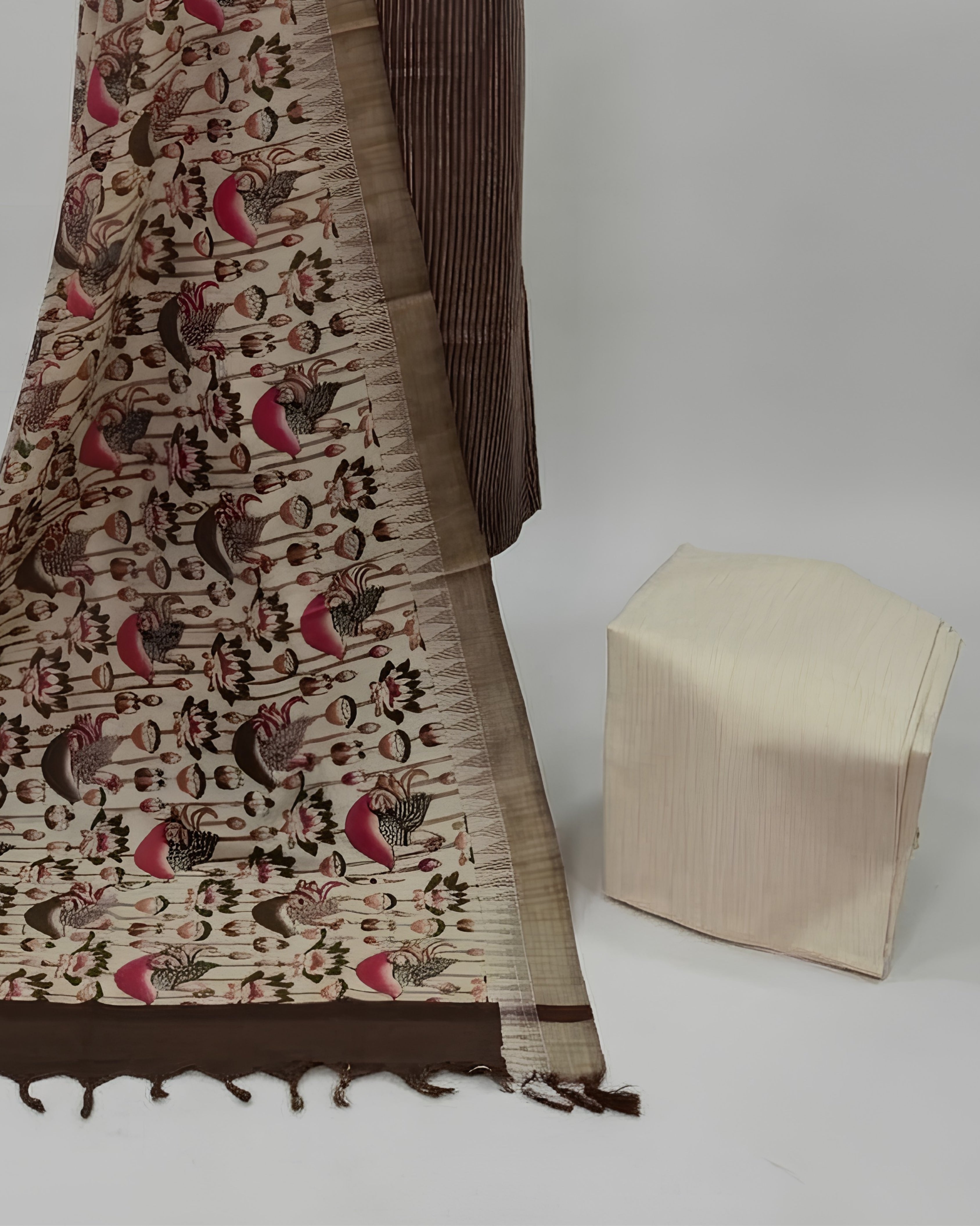 KADHI COTTON PICHWAI PRINTED DUPATTA CHUDI SET - CHOCOLATE BROWN