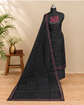 Jet black Kota embroidery chudi from S Fabs, showcasing intricate embroidery design on smooth material.