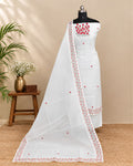 S Fabs Premium Kota embroidery chudi material in classic ivory white fabric